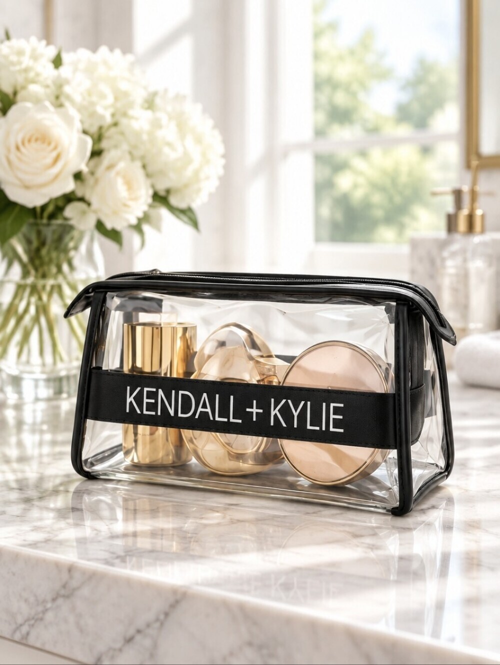 Kendall & Kyle Clear Makeup Bag With Logo Banner Zip Top New Without Tags